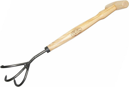 Dewit Cultivator Hand Tiller - 3-Tine, Short Handle, Works as Hoe - 11.5 in - Steel/Wood