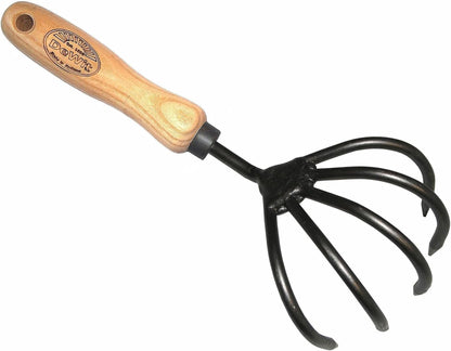 Dewit Cultivator Hand Tiller - 3-Tine, Short Handle, Works as Hoe - 11.5 in - Steel/Wood