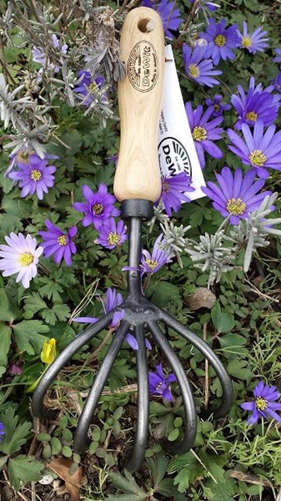 Dewit Cultivator Hand Tiller - 3-Tine, Short Handle, Works as Hoe - 11.5 in - Steel/Wood