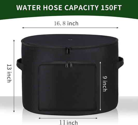 Garden Water Hose Holder Storage Bag Pot，Water Hose Hider，Holds 150 ft Hose ,Bottom With Drain Holes，Patio and Indoor-Black
