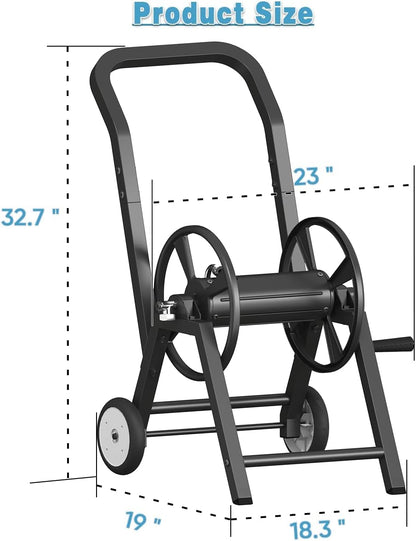 Garden Hose Reel Cart with Wheels, Holds 165 ft of 5/8’’ Hose Outdoor Heavy Duty Powder-coated Steel Water Storage Holder Rack with 3.9 Ft Leader Hose for Outside Lawn Yard, Black