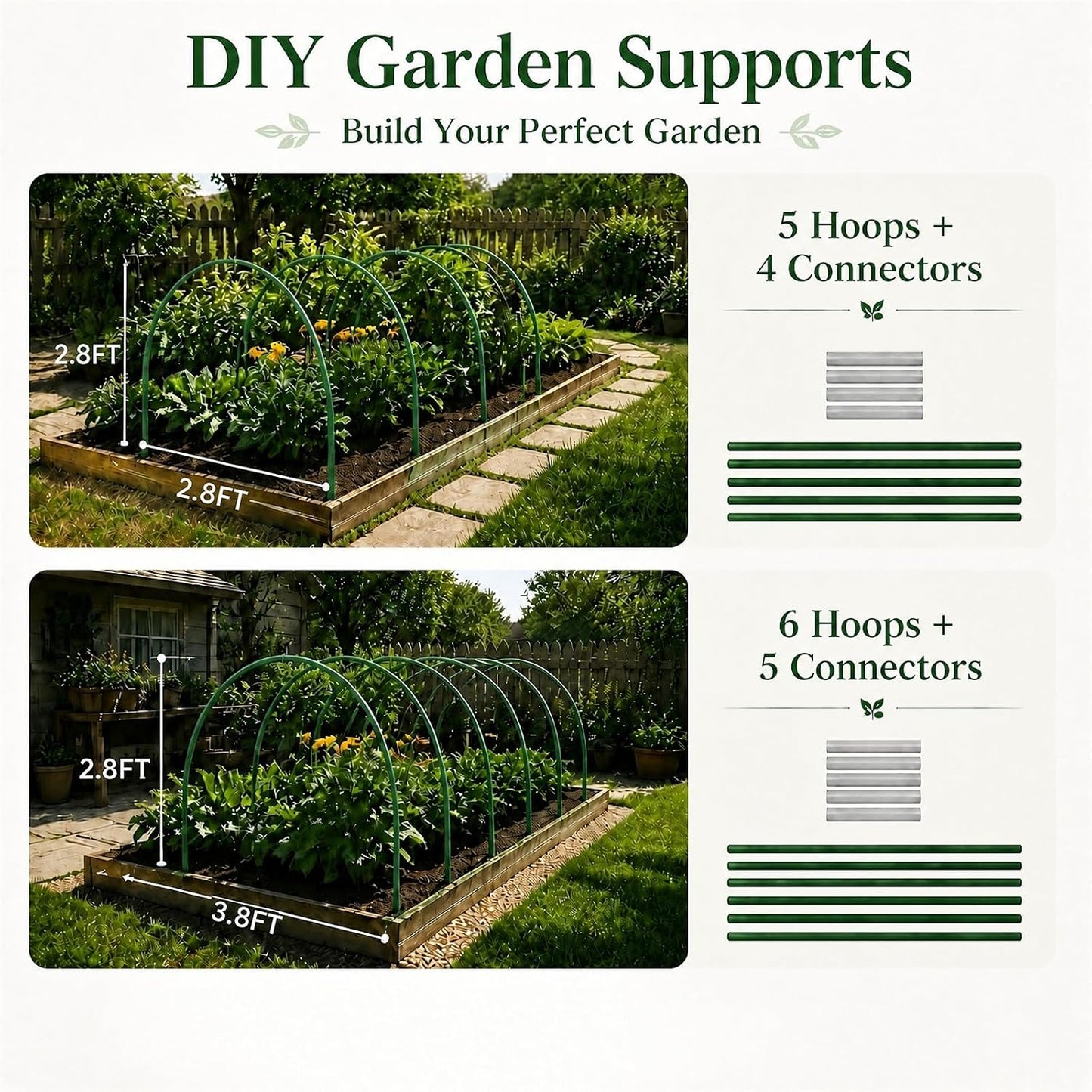 Garden Netting Kit, 10x30FT Ultra Fine Mesh Netting & 6 Sets 8FT Garden Hoops, Bird & Insect Netting for Garden Plant Covers, Garden Netting Kit for Raised Beds Greenhouse Row Cover Animal Protection