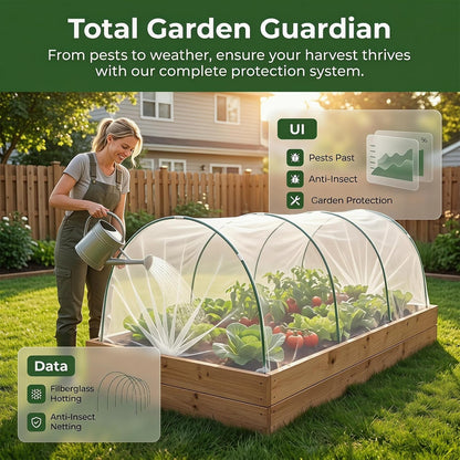 Garden Netting Kit, 10x30FT Ultra Fine Mesh Netting & 6 Sets 8FT Garden Hoops, Bird & Insect Netting for Garden Plant Covers, Garden Netting Kit for Raised Beds Greenhouse Row Cover Animal Protection