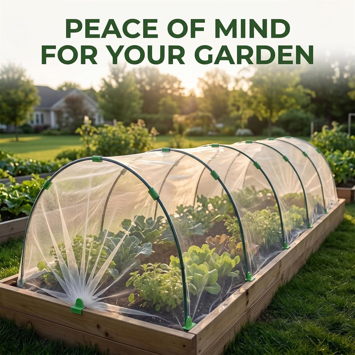 Garden Netting Kit, 10x30FT Ultra Fine Mesh Netting & 6 Sets 8FT Garden Hoops, Bird & Insect Netting for Garden Plant Covers, Garden Netting Kit for Raised Beds Greenhouse Row Cover Animal Protection