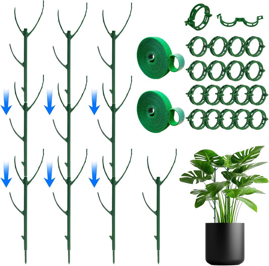 10 Plant Support Stakes for Indoor Plants with Clips & Plant Tie