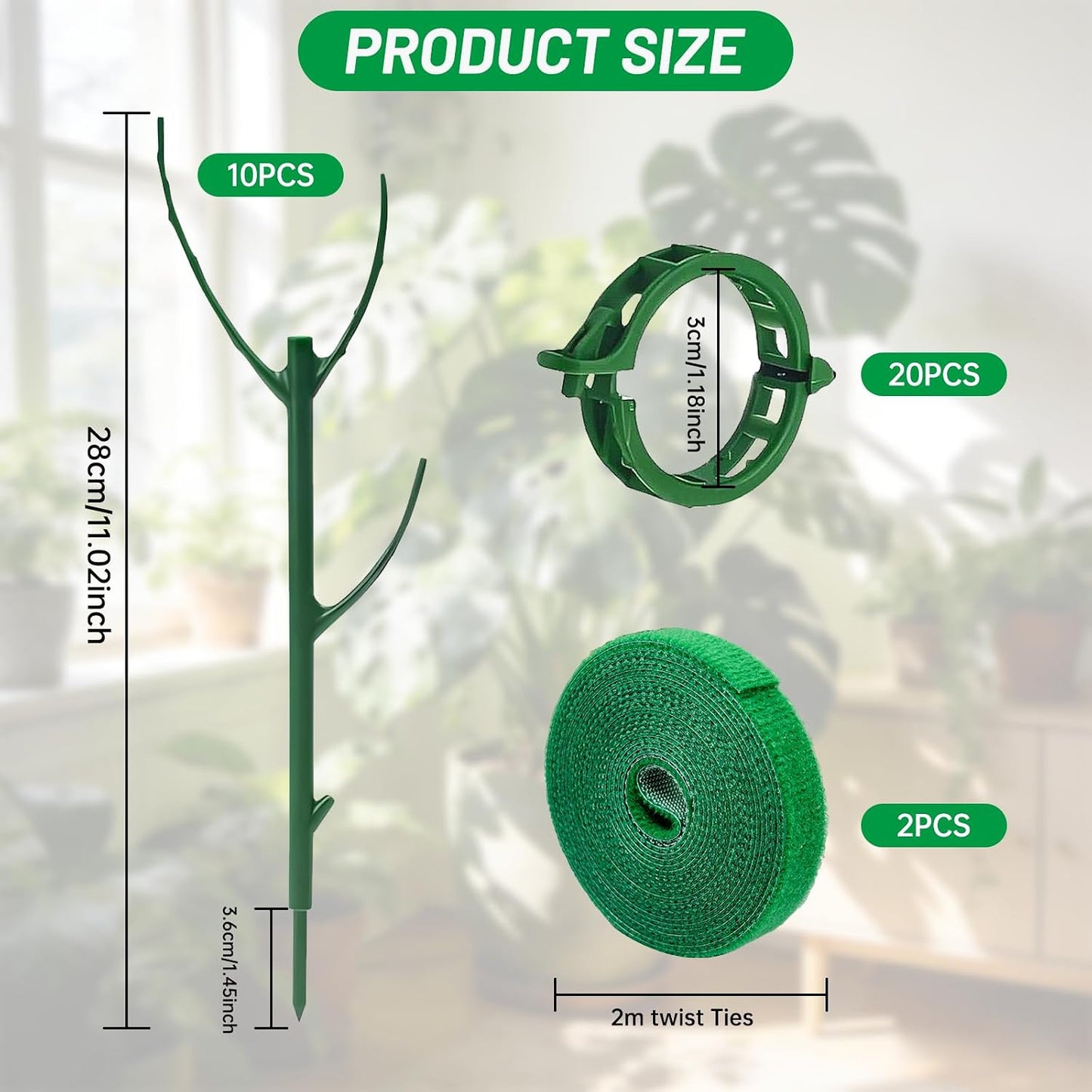 10 Plant Support Stakes for Indoor Plants with Clips & Plant Tie