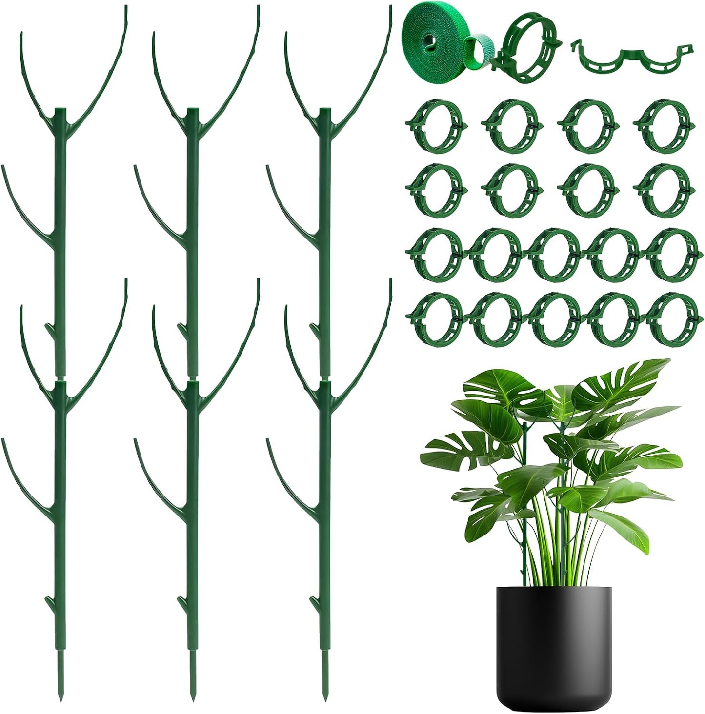 10 Plant Support Stakes for Indoor Plants with Clips & Plant Tie