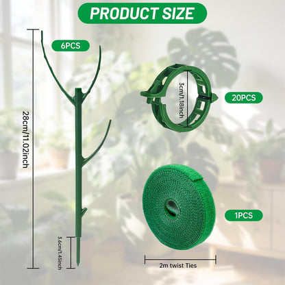10 Plant Support Stakes for Indoor Plants with Clips & Plant Tie