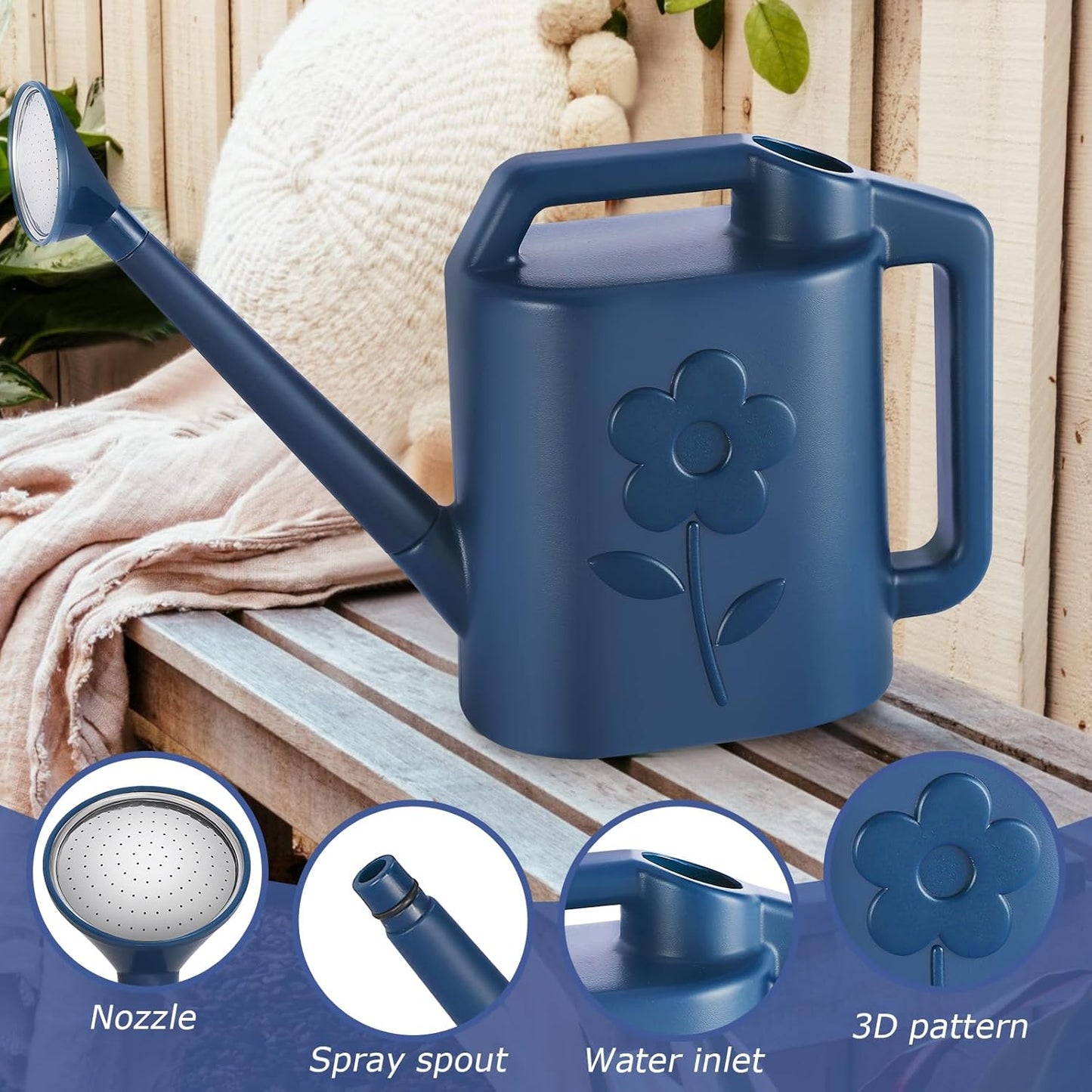2.8L Watering Can for Indoor Plants, Garden Watering Cans for Outdoor Plant House Flower, Modern Plant Watering Can Large Long Spout with Sprinkler Head