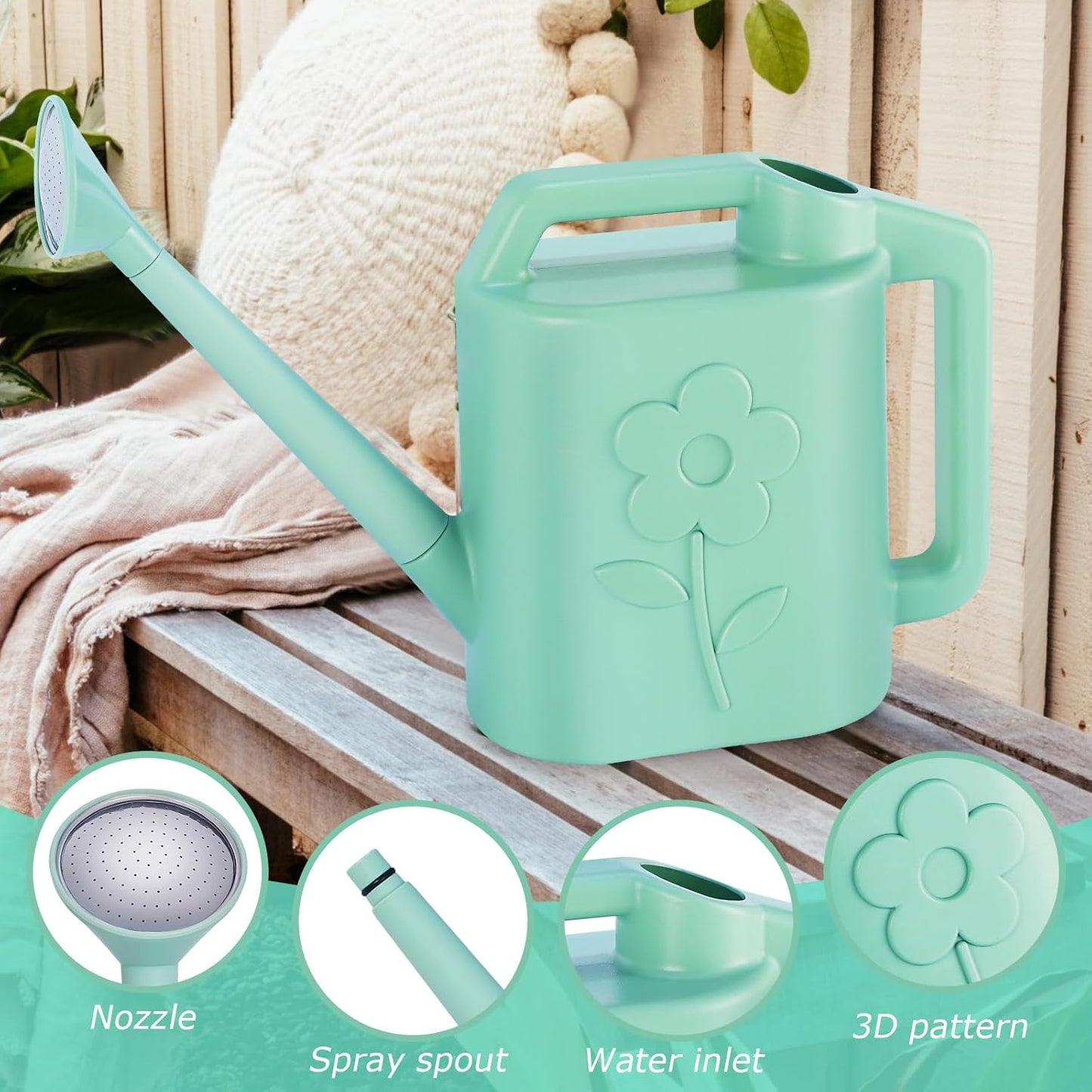 2.8L Watering Can for Indoor Plants, Garden Watering Cans for Outdoor Plant House Flower, Modern Plant Watering Can Large Long Spout with Sprinkler Head