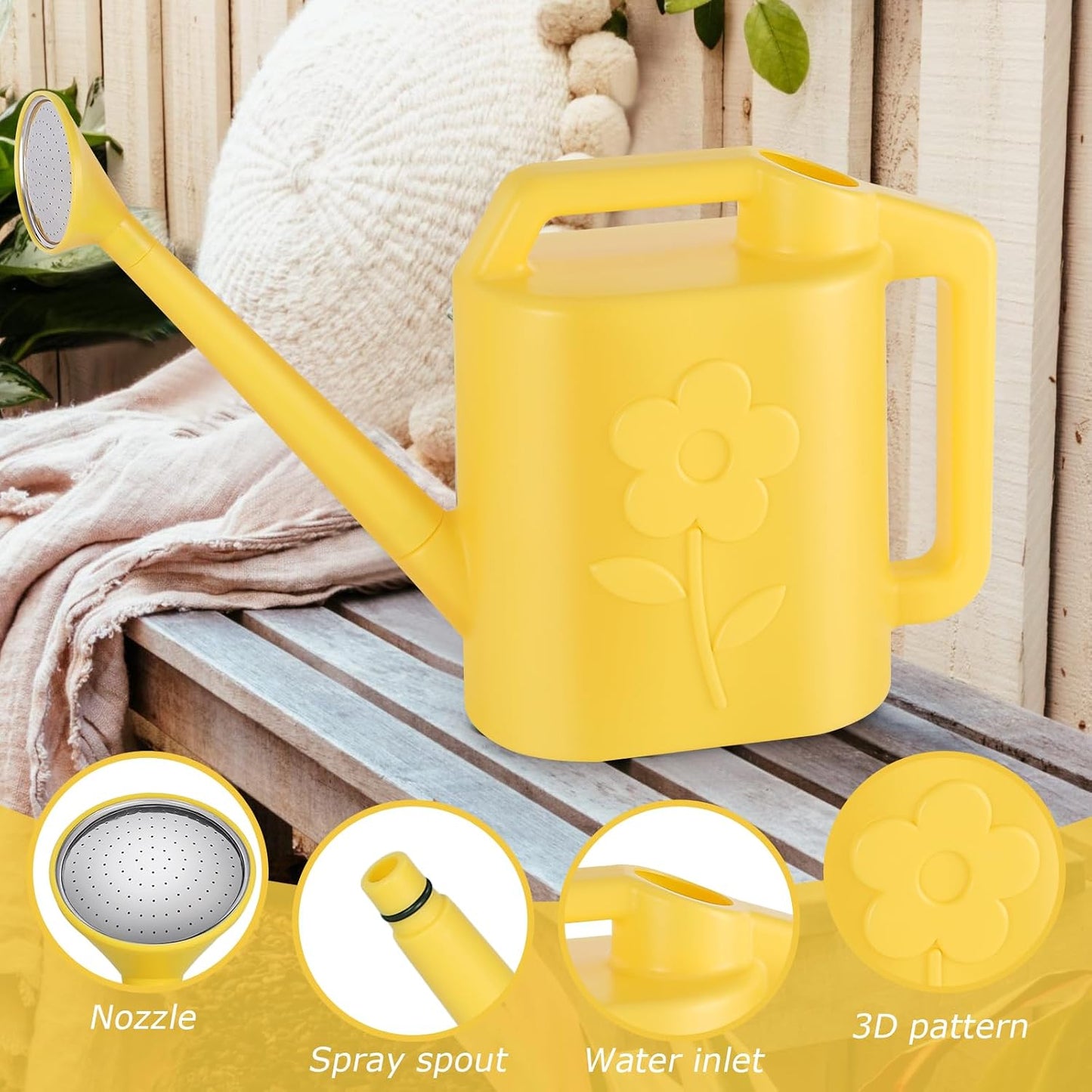 2.8L Watering Can for Indoor Plants, Garden Watering Cans for Outdoor Plant House Flower, Modern Plant Watering Can Large Long Spout with Sprinkler Head