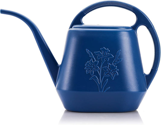 1-Gallon Plastic Watering Can with Comfortable Handle, Garden Watering Cans Long Spout for Indoor Outdoor Watering Plants, Blue
