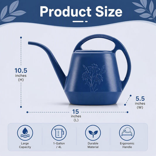 1-Gallon Plastic Watering Can with Comfortable Handle, Garden Watering Cans Long Spout for Indoor Outdoor Watering Plants, Blue