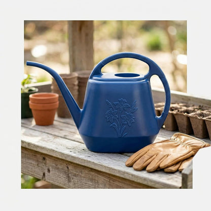 1-Gallon Plastic Watering Can with Comfortable Handle, Garden Watering Cans Long Spout for Indoor Outdoor Watering Plants, Blue