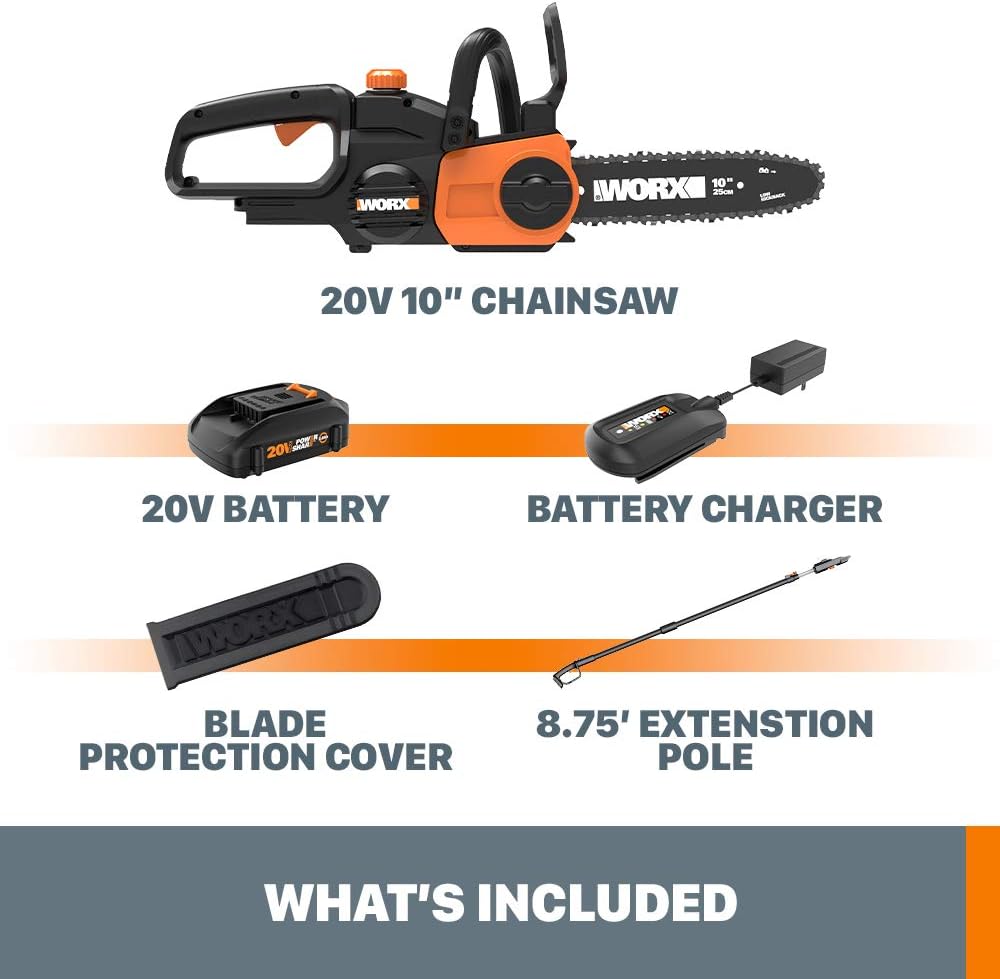 Cordless Chainsaw, 20V 10" 2-in-1 Pole Saw with Auto-Tension, WG323