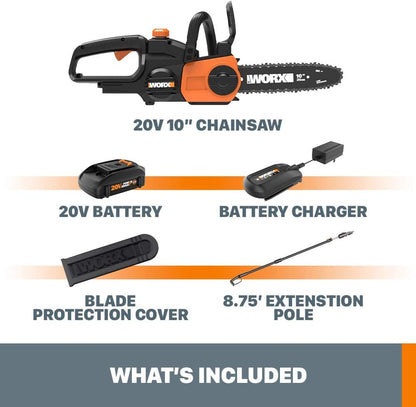 Cordless Chainsaw, 20V 10" 2-in-1 Pole Saw with Auto-Tension, WG323
