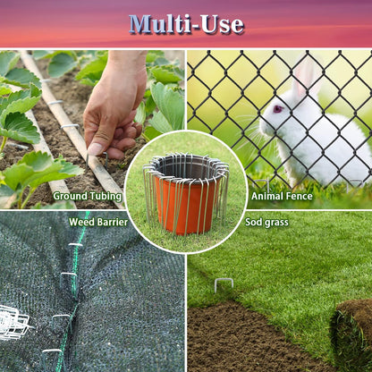50 Pack Landscape Staples 4 Inch Galvanized Garden Stakes, 12 Gauge Heavy Duty Sod Staples for Weed Barrier Fabric, Plant Covers, Netting, Irrigation Hose & Holiday Decorations