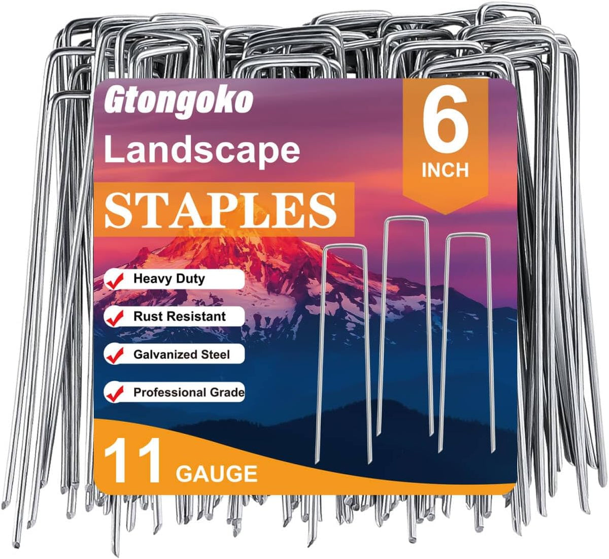 50 Pack Landscape Staples 4 Inch Galvanized Garden Stakes, 12 Gauge Heavy Duty Sod Staples for Weed Barrier Fabric, Plant Covers, Netting, Irrigation Hose & Holiday Decorations