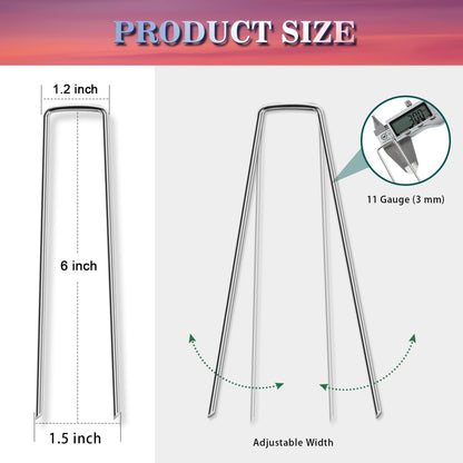 50 Pack Landscape Staples 4 Inch Galvanized Garden Stakes, 12 Gauge Heavy Duty Sod Staples for Weed Barrier Fabric, Plant Covers, Netting, Irrigation Hose & Holiday Decorations
