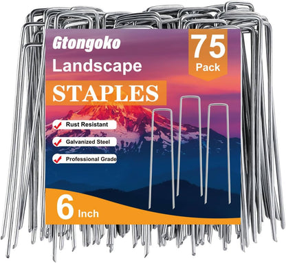 50 Pack Landscape Staples 4 Inch Galvanized Garden Stakes, 12 Gauge Heavy Duty Sod Staples for Weed Barrier Fabric, Plant Covers, Netting, Irrigation Hose & Holiday Decorations