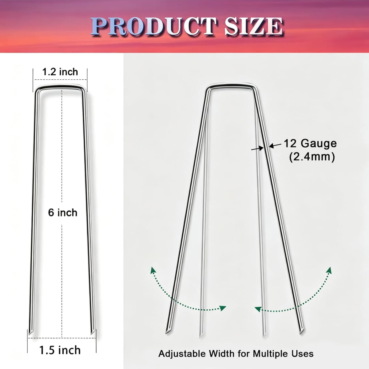 50 Pack Landscape Staples 4 Inch Galvanized Garden Stakes, 12 Gauge Heavy Duty Sod Staples for Weed Barrier Fabric, Plant Covers, Netting, Irrigation Hose & Holiday Decorations
