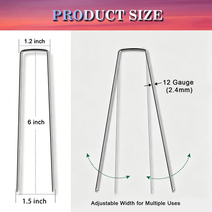 50 Pack Landscape Staples 4 Inch Galvanized Garden Stakes, 12 Gauge Heavy Duty Sod Staples for Weed Barrier Fabric, Plant Covers, Netting, Irrigation Hose & Holiday Decorations