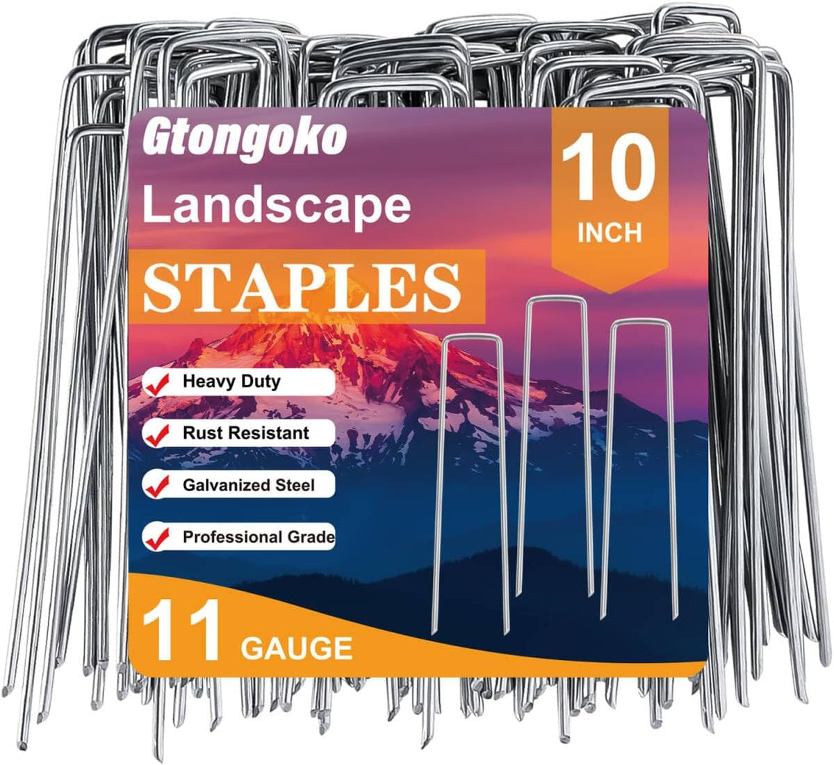 50 Pack Landscape Staples 4 Inch Galvanized Garden Stakes, 12 Gauge Heavy Duty Sod Staples for Weed Barrier Fabric, Plant Covers, Netting, Irrigation Hose & Holiday Decorations