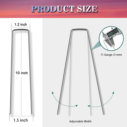 50 Pack Landscape Staples 4 Inch Galvanized Garden Stakes, 12 Gauge Heavy Duty Sod Staples for Weed Barrier Fabric, Plant Covers, Netting, Irrigation Hose & Holiday Decorations