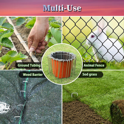 50 Pack Landscape Staples 4 Inch Galvanized Garden Stakes, 12 Gauge Heavy Duty Sod Staples for Weed Barrier Fabric, Plant Covers, Netting, Irrigation Hose & Holiday Decorations
