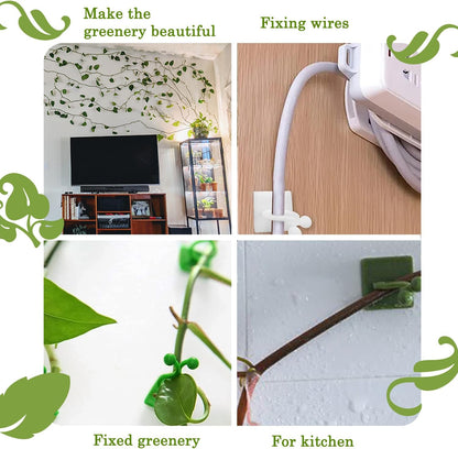 100Pcs Plant Climbing Wall Fixture Clips,Plant Fixer Invisible Wall Vines Fixing Clips Self-Adhesive Clips Plant Vine Traction for Indoor Outdoor Decoration and Cable Wire Fixing (Green)