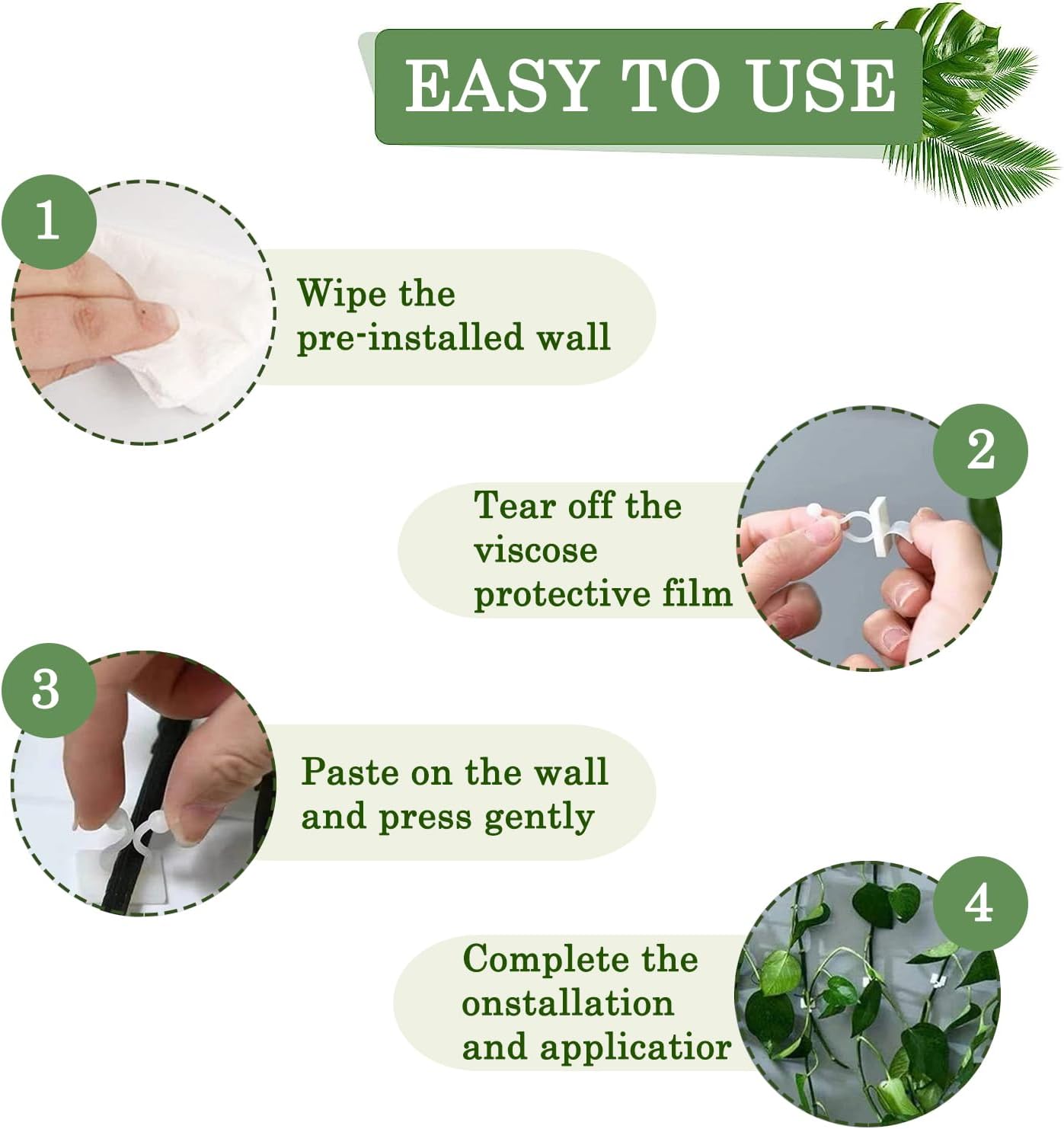 100Pcs Plant Climbing Wall Fixture Clips,Plant Fixer Invisible Wall Vines Fixing Clips Self-Adhesive Clips Plant Vine Traction for Indoor Outdoor Decoration and Cable Wire Fixing (Green)