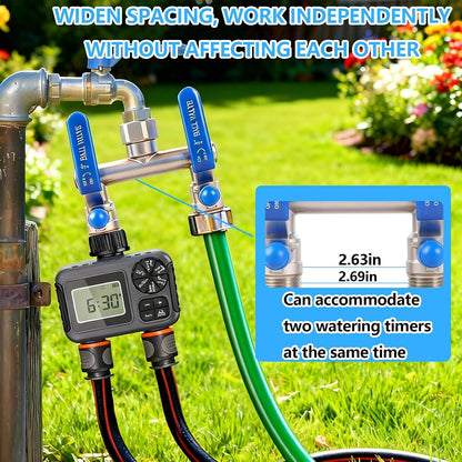 304 Stainless Steel Garden Hose Splitter 2 Way Heavy Duty, Full Flow Hose Splitter with Long Handle,Lead-free T Valve Rust and Freeze Resistant,3/4" GHT Threads