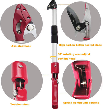 6FT Long Reach Pruner and Fruit Picker with Cut & Hold Feature, Lightweight 1.43lb Aluminum Pole with 90° Rotating Head, High Carbon Steel Sharp Blade, Ergonomic Tree Trimmer for High Branches