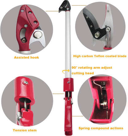 6FT Long Reach Pruner and Fruit Picker with Cut & Hold Feature, Lightweight 1.43lb Aluminum Pole with 90° Rotating Head, High Carbon Steel Sharp Blade, Ergonomic Tree Trimmer for High Branches