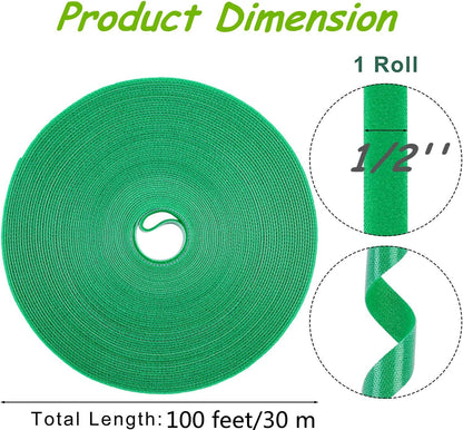 Kecoya 100 Feet Green Garden Tape Plant Ties for Climbing Plant Garden Ties Plant Tape, 1/2'' Wide Reusable Garden Tape Plant Support for Climbing Plants, Flowers, Vine, Tomato Ties Adjustable.