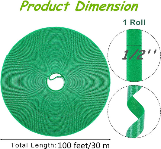 Kecoya 100 Feet Green Garden Tape Plant Ties for Climbing Plant Garden Ties Plant Tape, 1/2'' Wide Reusable Garden Tape Plant Support for Climbing Plants, Flowers, Vine, Tomato Ties Adjustable.