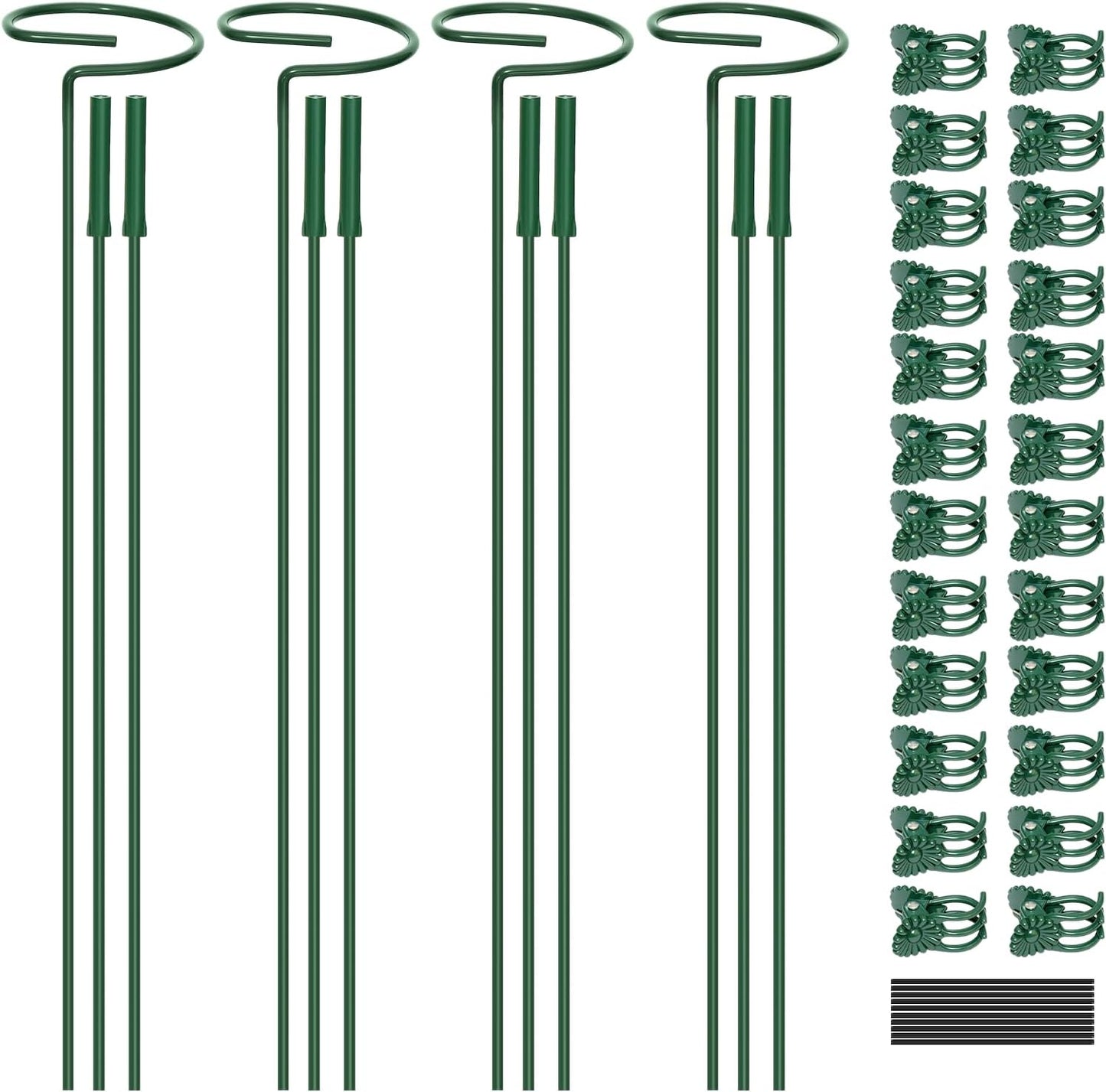 4.5mm Adjustable 12or24in Plant Stakes 4 Sets, Garden Supports with Clips
