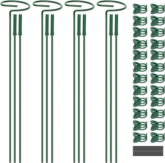 4.5mm Adjustable 12or24in Plant Stakes 4 Sets, Garden Supports with Clips