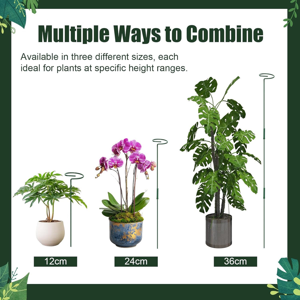 4.5mm Adjustable 12or24in Plant Stakes 4 Sets, Garden Supports with Clips