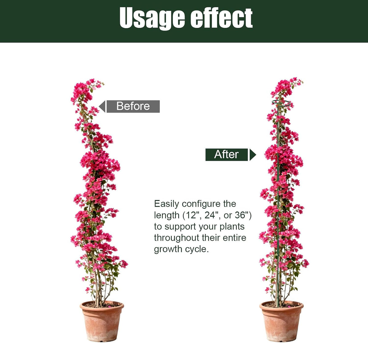 4.5mm Adjustable 12or24in Plant Stakes 4 Sets, Garden Supports with Clips