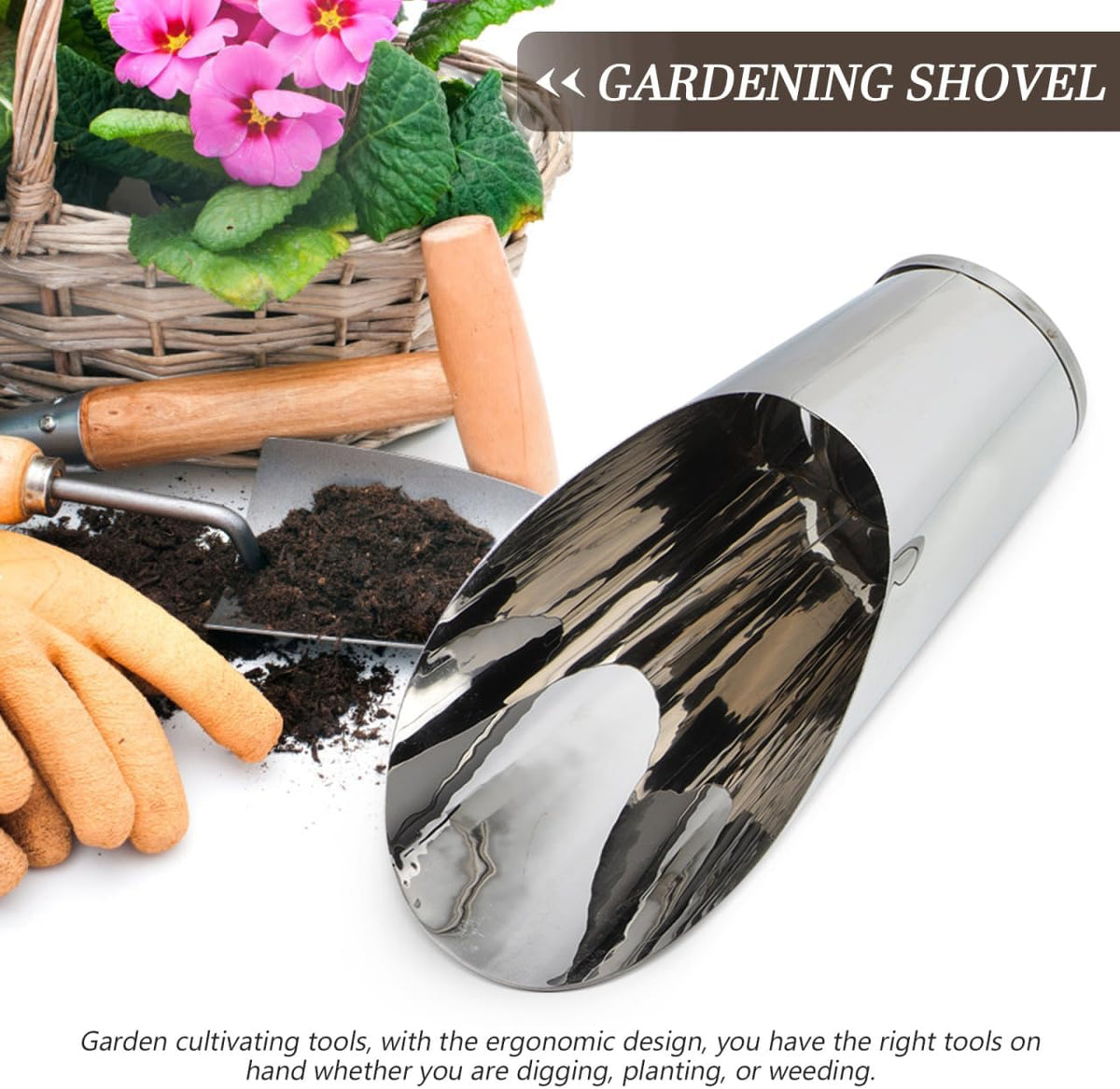 Bonsai Scoop: Stainless Steel Bucket Shovel Garden Potted Scoop for Garden Fertilizer Feed Scooper Gardening Supplies