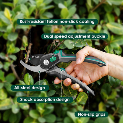 Bypass Pruning Shears, 3/4-Inch Cut Capacity Garden Clippers, Gardening Scissors with Sharp, Rust Resistant Steel Blade (Black, 3/4'')