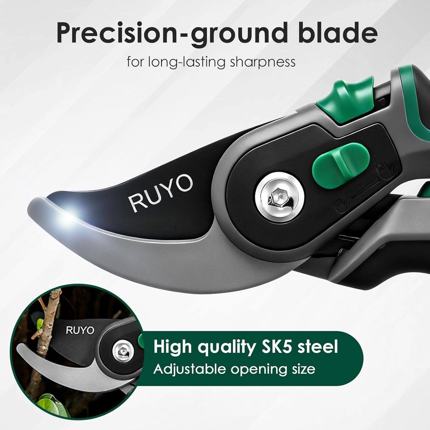 Bypass Pruning Shears, 3/4-Inch Cut Capacity Garden Clippers, Gardening Scissors with Sharp, Rust Resistant Steel Blade (Black, 3/4'')