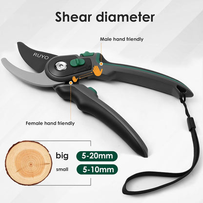 Bypass Pruning Shears, 3/4-Inch Cut Capacity Garden Clippers, Gardening Scissors with Sharp, Rust Resistant Steel Blade (Black, 3/4'')