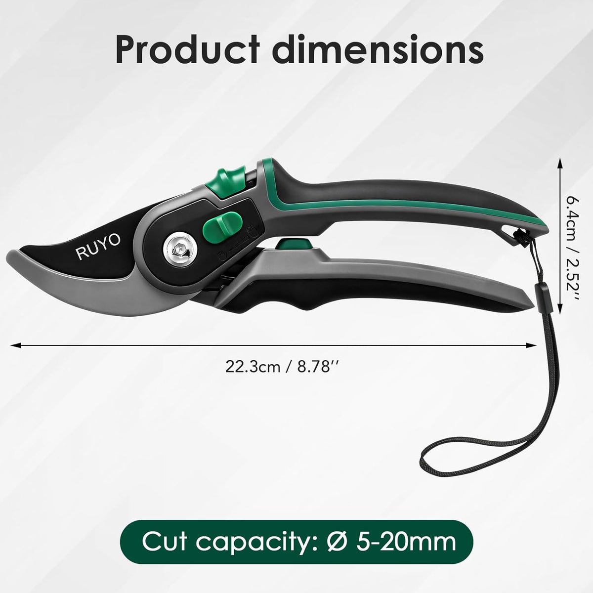 Bypass Pruning Shears, 3/4-Inch Cut Capacity Garden Clippers, Gardening Scissors with Sharp, Rust Resistant Steel Blade (Black, 3/4'')