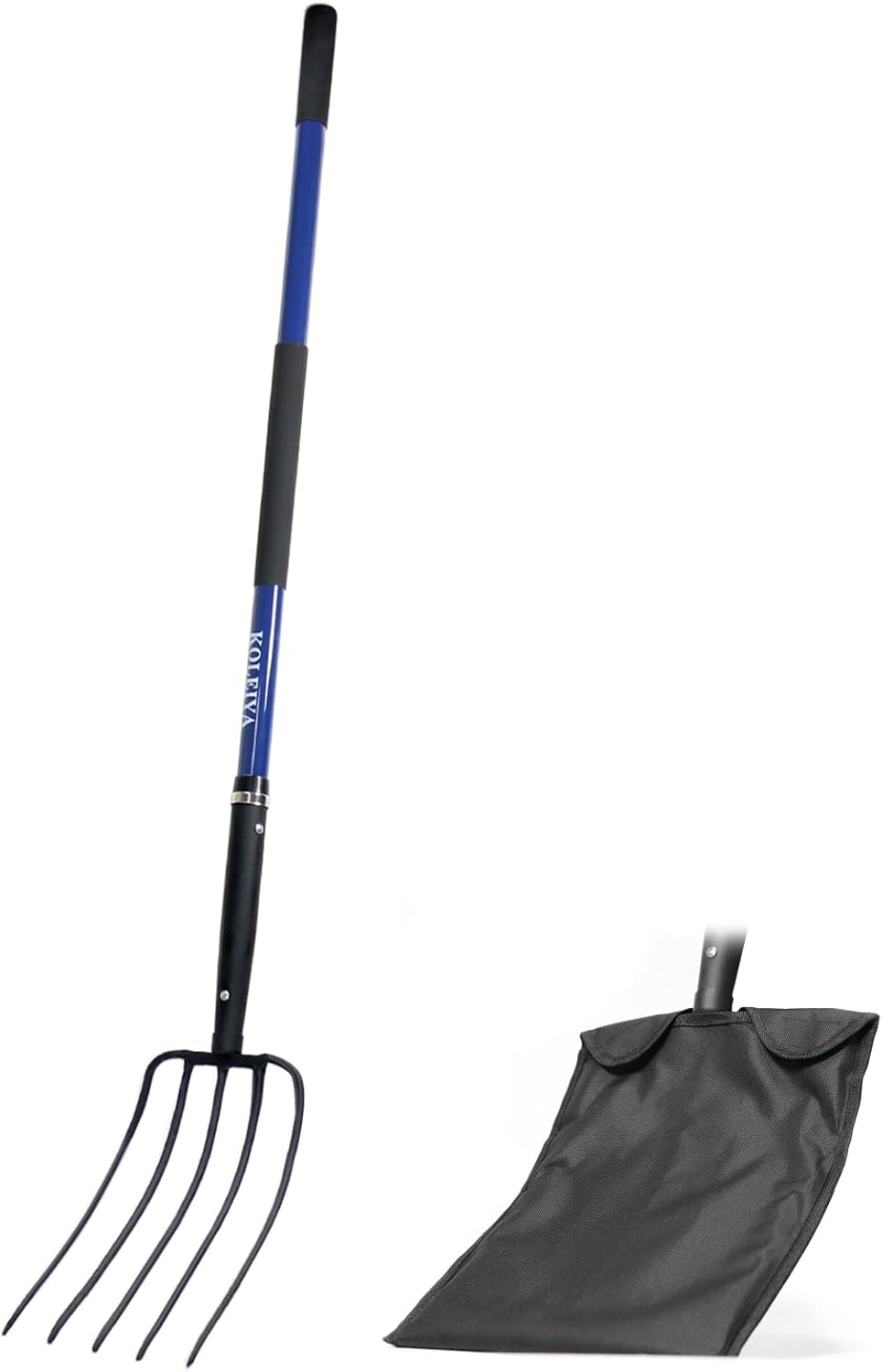 5-Tine Pitchfork for Gardening, 57-Inch Heavy Duty Garden Fork with Fiberglass Handle, for Mulch, Compost, Manure, Hay, and Soil Loosening,Blue