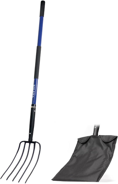 5-Tine Pitchfork for Gardening, 57-Inch Heavy Duty Garden Fork with Fiberglass Handle, for Mulch, Compost, Manure, Hay, and Soil Loosening,Blue