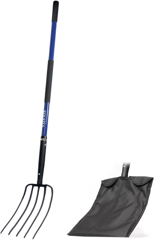 5-Tine Pitchfork for Gardening, 57-Inch Heavy Duty Garden Fork with Fiberglass Handle, for Mulch, Compost, Manure, Hay, and Soil Loosening,Blue