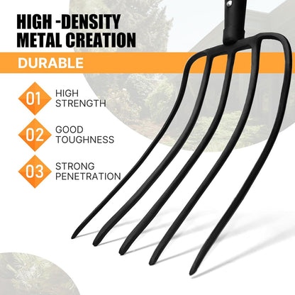 5-Tine Pitchfork for Gardening, 57-Inch Heavy Duty Garden Fork with Fiberglass Handle, for Mulch, Compost, Manure, Hay, and Soil Loosening,Blue