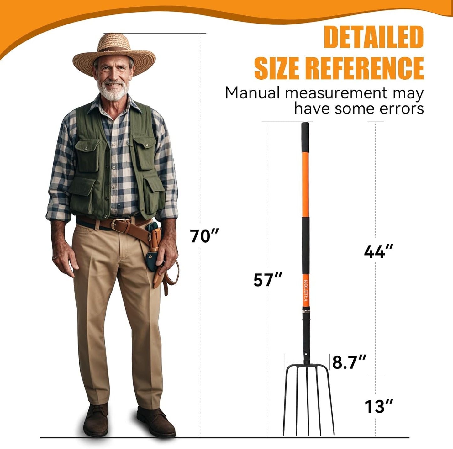 5-Tine Pitchfork for Gardening, 57-Inch Heavy Duty Garden Fork with Fiberglass Handle, for Mulch, Compost, Manure, Hay, and Soil Loosening,Blue
